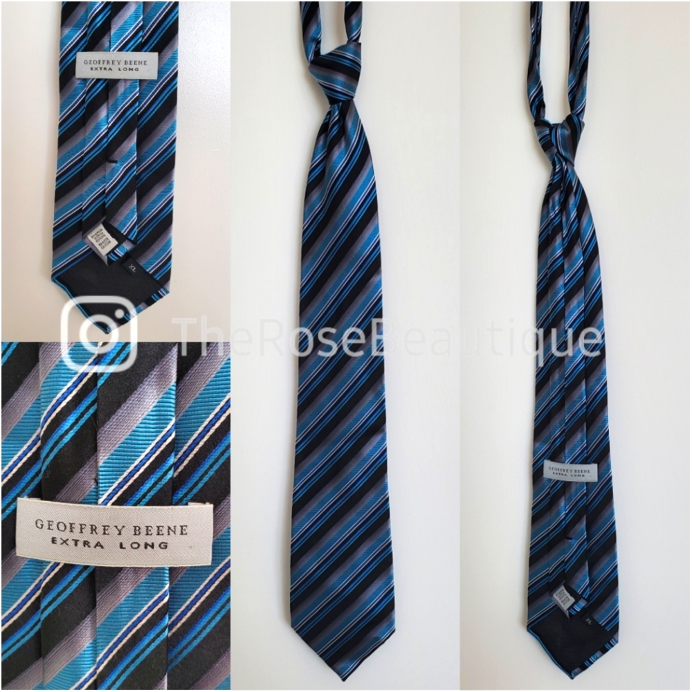 GEOFFREY BEENE blue, black, gray, white striped tie